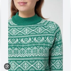 NWOT J Crew Green and White Fair Isle Sweater Size S